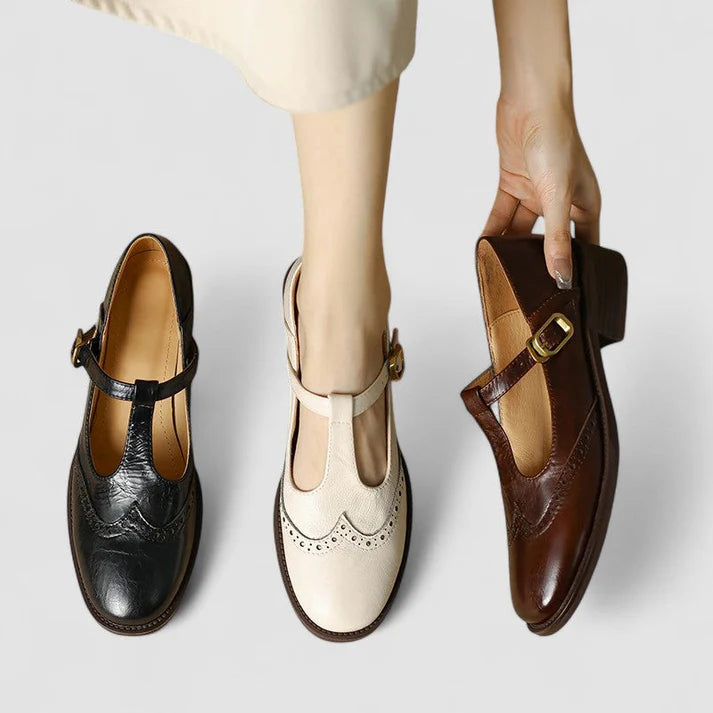 Elowen Women's Leather Mary Jane Flats | Vintage Buckle Comfort Shoes