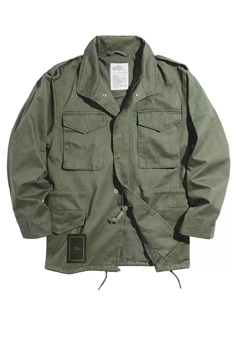 Caden Men's M65 Field Jacket in cotton with multi-pocket design, Velcro cuffs and adjustable drawstring hem