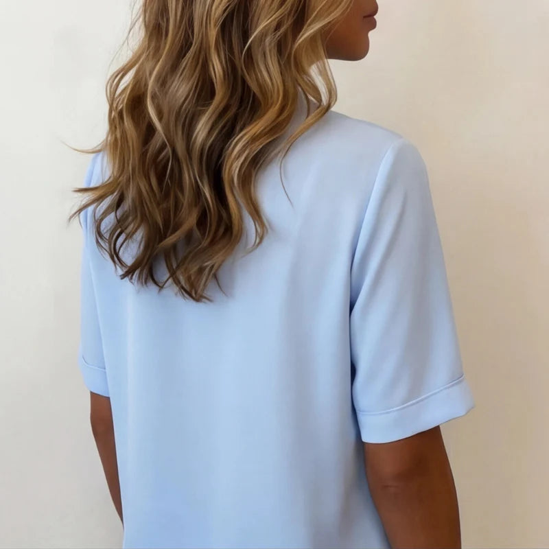 Caelisse Women's Notch Neck Blouse | Short Sleeve Lightweight Elegant Summer Top