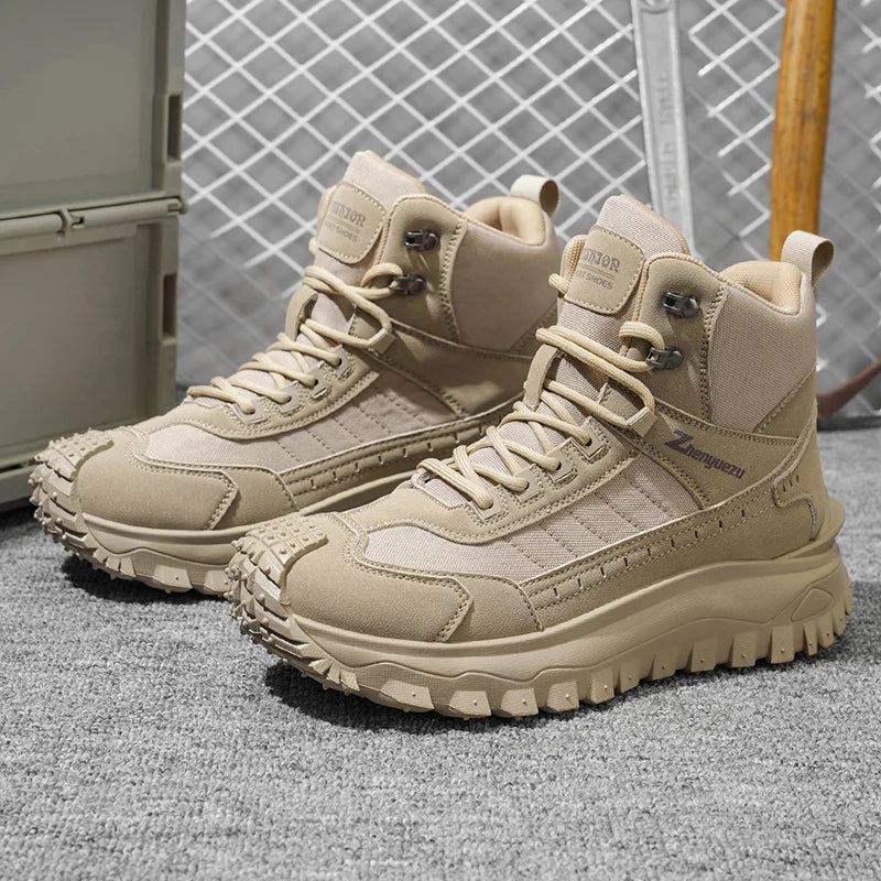 Green men's orthopedic sneakers for hiking and outdoor activities
