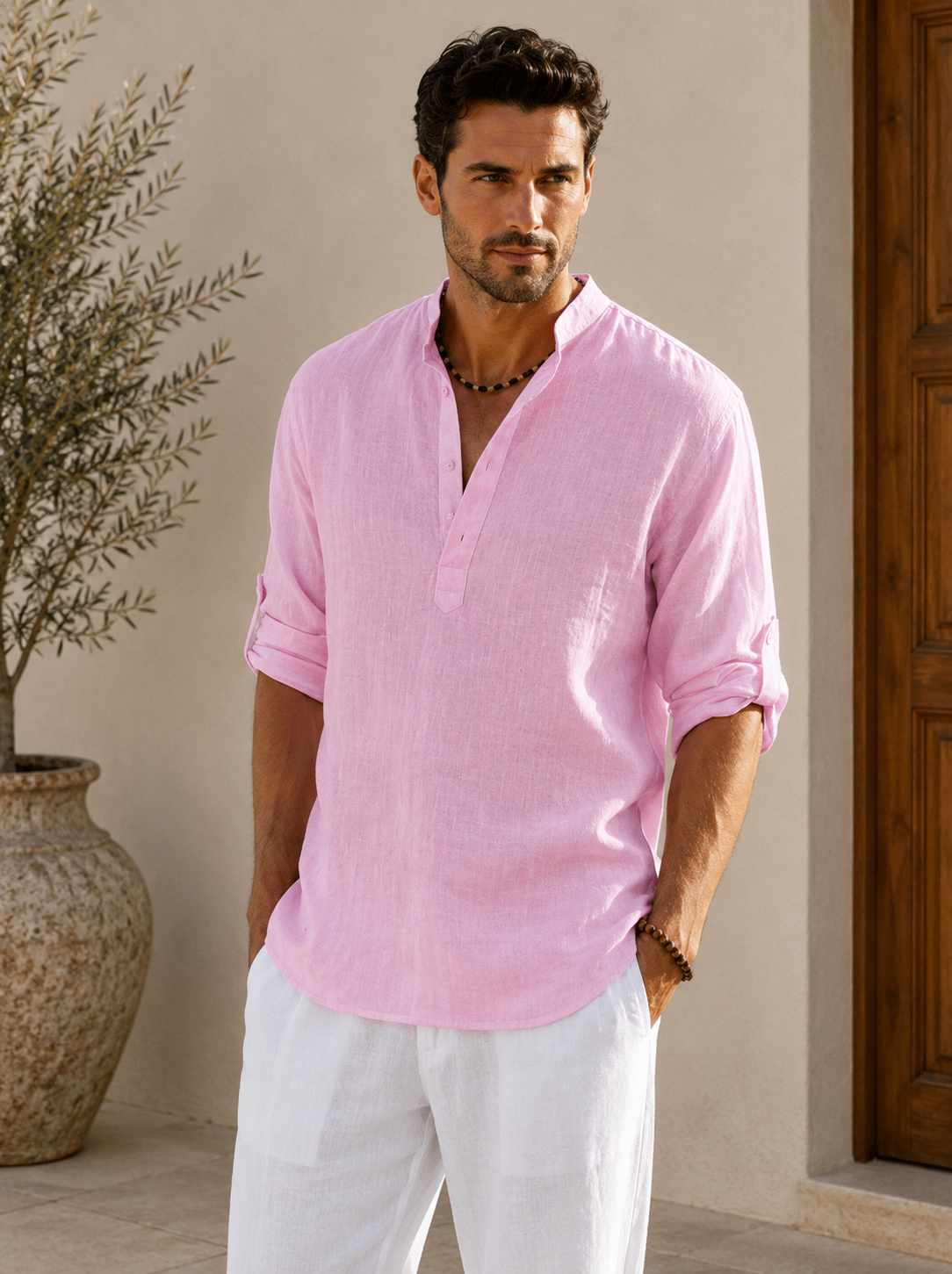 Brixton Men's Linen Summer Shirt | Breathable Button-Up Casual Beach Shirt