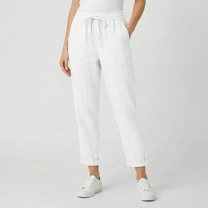 Liora Women's Linen Blend Trousers | Elastic Waist Relaxed Fit Casual Summer Pants