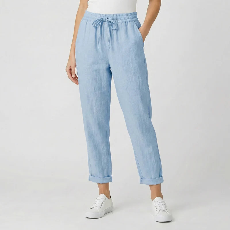 Liora Women's Linen Blend Trousers | Elastic Waist Relaxed Fit Casual Summer Pants