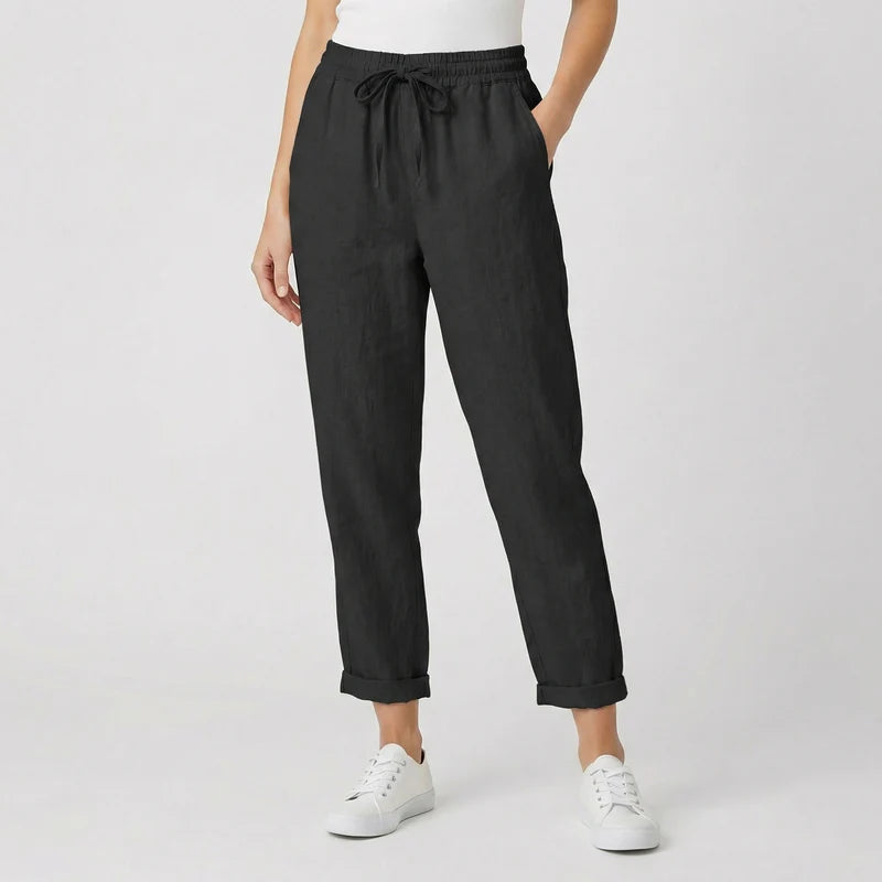 Liora Women's Linen Blend Trousers | Elastic Waist Relaxed Fit Casual Summer Pants