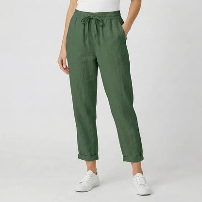 Liora Women's Linen Blend Trousers | Elastic Waist Relaxed Fit Casual Summer Pants
