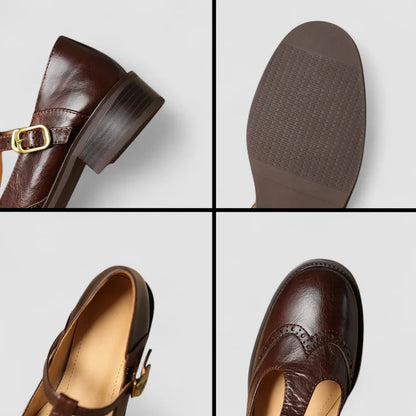 Elowen Women's Leather Mary Jane Flats | Vintage Buckle Comfort Shoes
