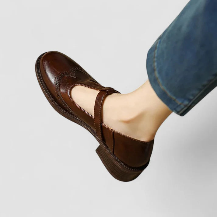 Elowen Women's Leather Mary Jane Flats | Vintage Buckle Comfort Shoes