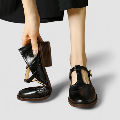 Elowen Women's Leather Mary Jane Flats | Vintage Buckle Comfort Shoes