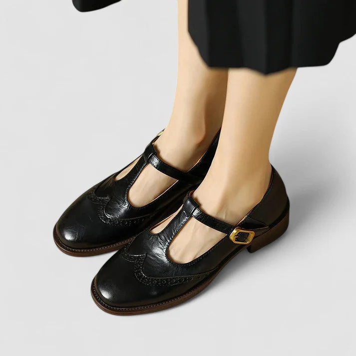 Elowen Women's Leather Mary Jane Flats | Vintage Buckle Comfort Shoes