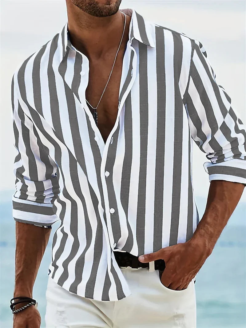 Harlen Men's Linen Shirt | Breathable Striped Button-Up Summer Shirt