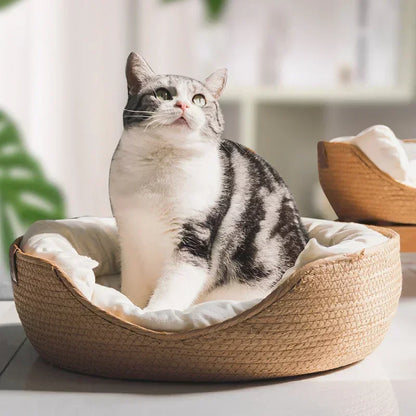 The CloudBed - Eco-Friendly Woven Dog Bed Sofa – Breathable Bamboo Style Pet House for Indoor Dogs & Small Pets