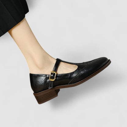 Elowen Women's Leather Mary Jane Flats | Vintage Buckle Comfort Shoes