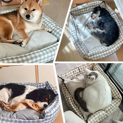 The CloudBed Cotton Pet Sofa Bed – Breathable Striped Dog Bed for Small to Medium Pets