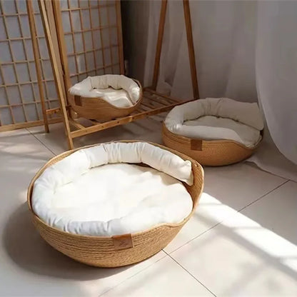 The CloudBed - Eco-Friendly Woven Dog Bed Sofa – Breathable Bamboo Style Pet House for Indoor Dogs & Small Pets