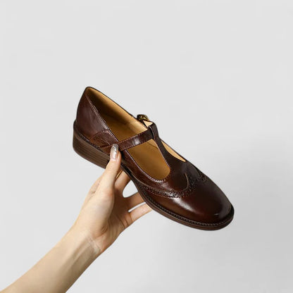 Elowen Women's Leather Mary Jane Flats | Vintage Buckle Comfort Shoes
