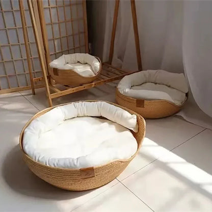 The CloudBed - Eco-Friendly Woven Dog Bed Sofa – Breathable Bamboo Style Pet House for Indoor Dogs & Small Pets