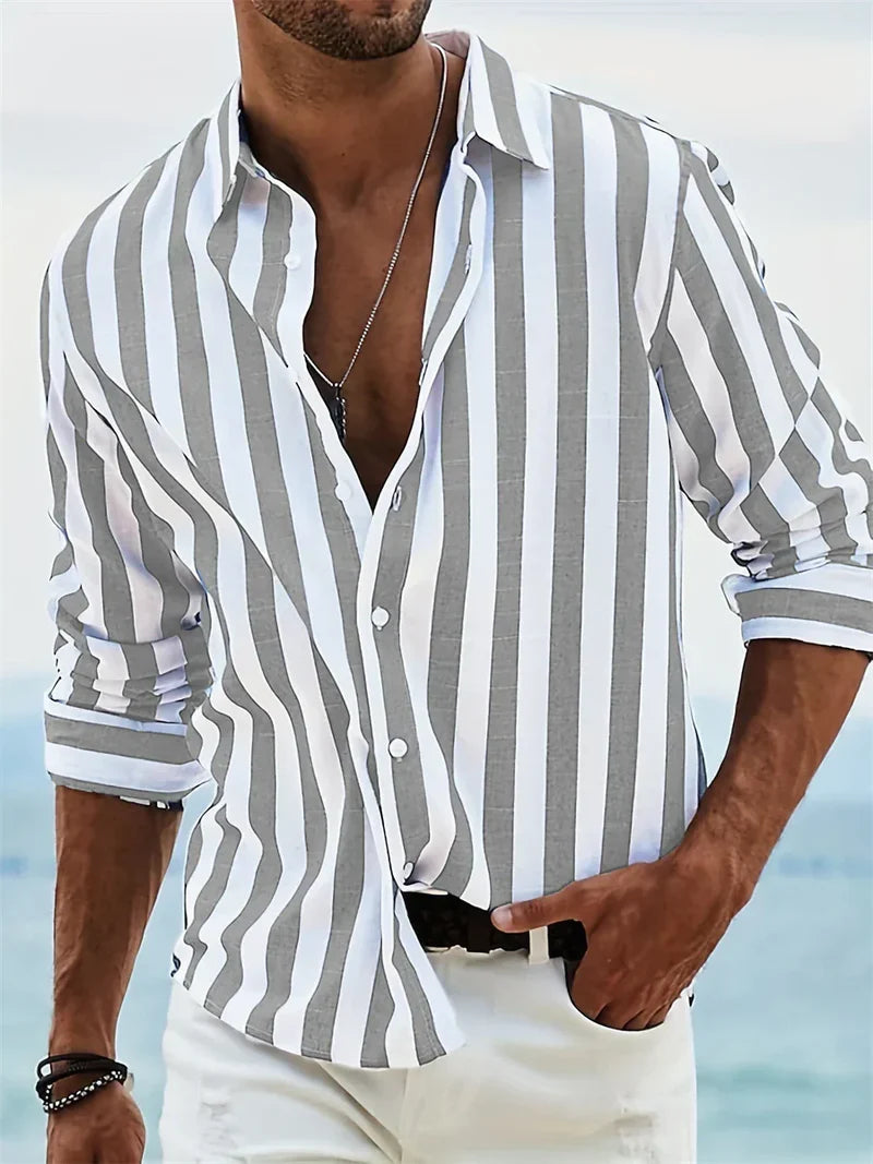 Harlen Men's Linen Shirt | Breathable Striped Button-Up Summer Shirt
