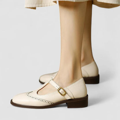 Elowen Women's Leather Mary Jane Flats | Vintage Buckle Comfort Shoes