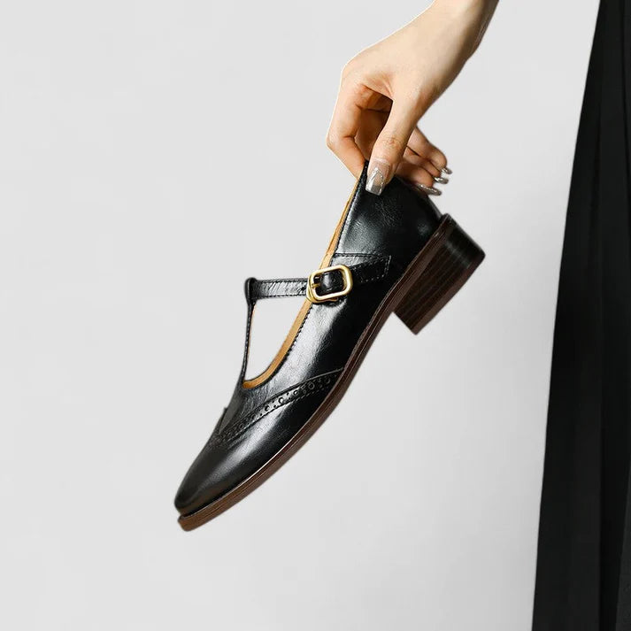 Elowen Women's Leather Mary Jane Flats | Vintage Buckle Comfort Shoes