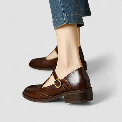 Elowen Women's Leather Mary Jane Flats | Vintage Buckle Comfort Shoes