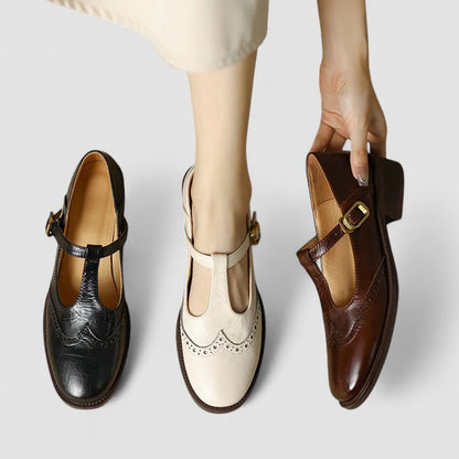Elowen Women's Leather Mary Jane Flats | Vintage Buckle Comfort Shoes