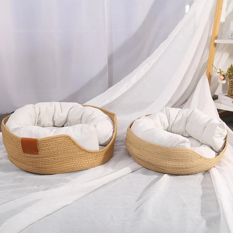 The CloudBed - Eco-Friendly Woven Dog Bed Sofa – Breathable Bamboo Style Pet House for Indoor Dogs & Small Pets
