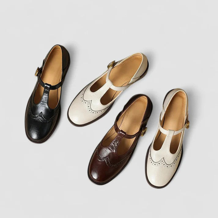 Elowen Women's Leather Mary Jane Flats | Vintage Buckle Comfort Shoes