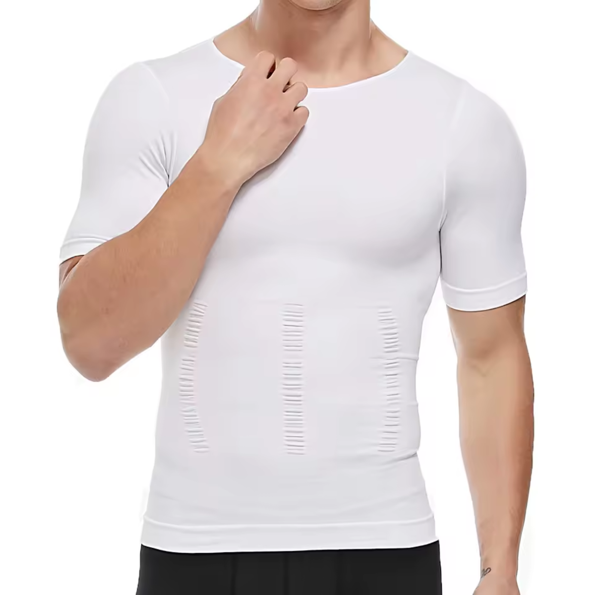 White posture support shirt on model standing upright