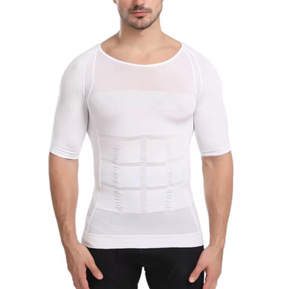 Navy posture shirt detail showing shoulder support area