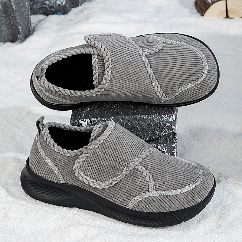 Aldovar unisex winter walking shoes in grey with wide toe box and velcro closure