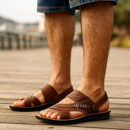Breathable men's orthopedic sandals with non-slip sole in dark brown