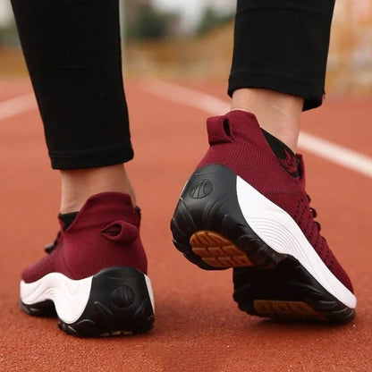Avena women's sneakers in rouge red side profile view