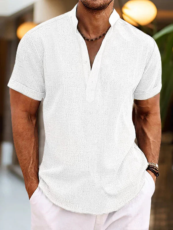 Marlowe Men's Linen Henley Shirt | Breathable Button Neck Casual Summer Shirt