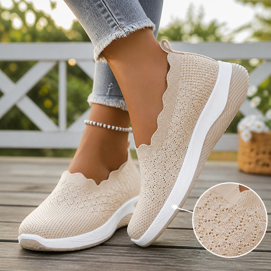 Breza women's slip-on sneakers in beige with breathable mesh upper