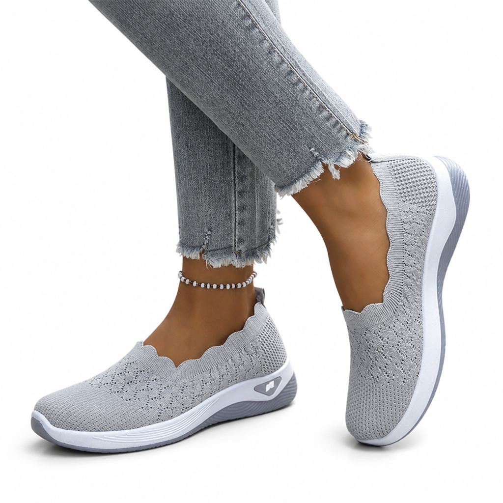 Woman wearing Breza slip-on sneakers on a casual outdoor walk