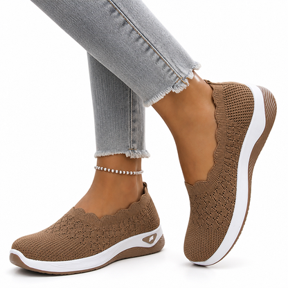 Breza slip-on sneakers in white styled with casual everyday outfit