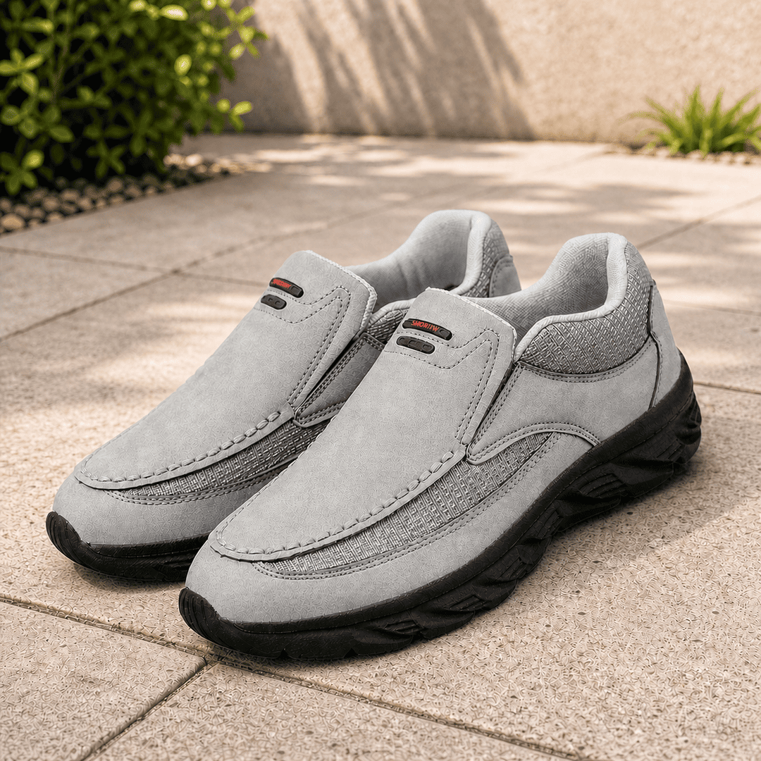 Top-down view of Callum men's daily wear slip-on shoes in all three colorways