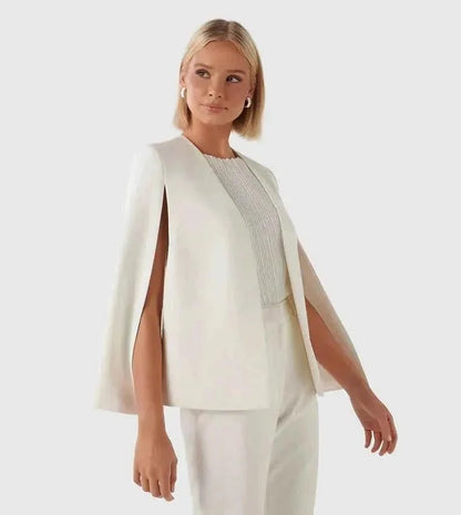 Black women's cape blazer with structured fabric and clean minimalist front