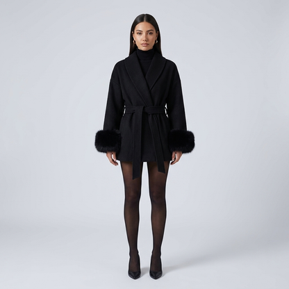 Back view of Celeste women's short coat in pink showing A-line silhouette