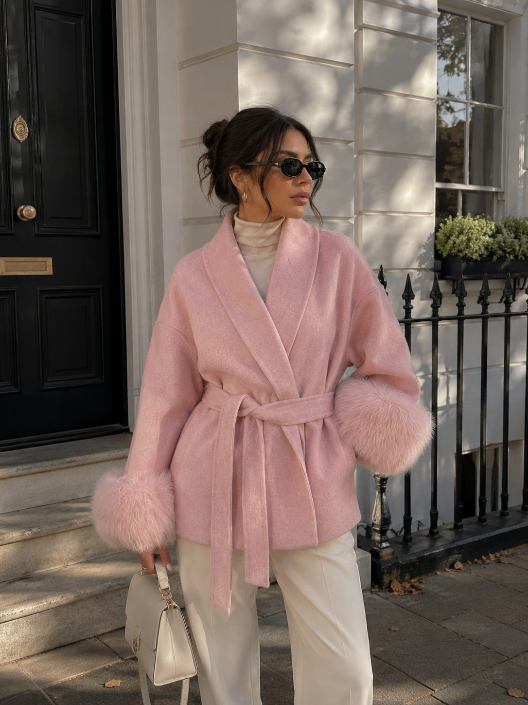 Celeste women's short coat in pink with relaxed A-line silhouette