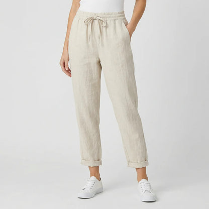 Liora Women's Linen Blend Trousers | Elastic Waist Relaxed Fit Casual Summer Pants