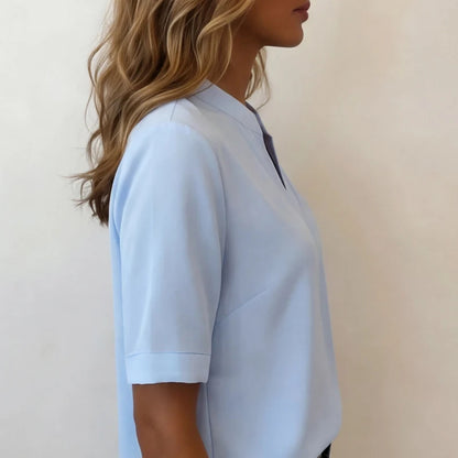 Caelisse Women's Notch Neck Blouse | Short Sleeve Lightweight Elegant Summer Top
