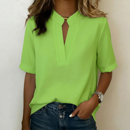 Caelisse Women's Notch Neck Blouse | Short Sleeve Lightweight Elegant Summer Top