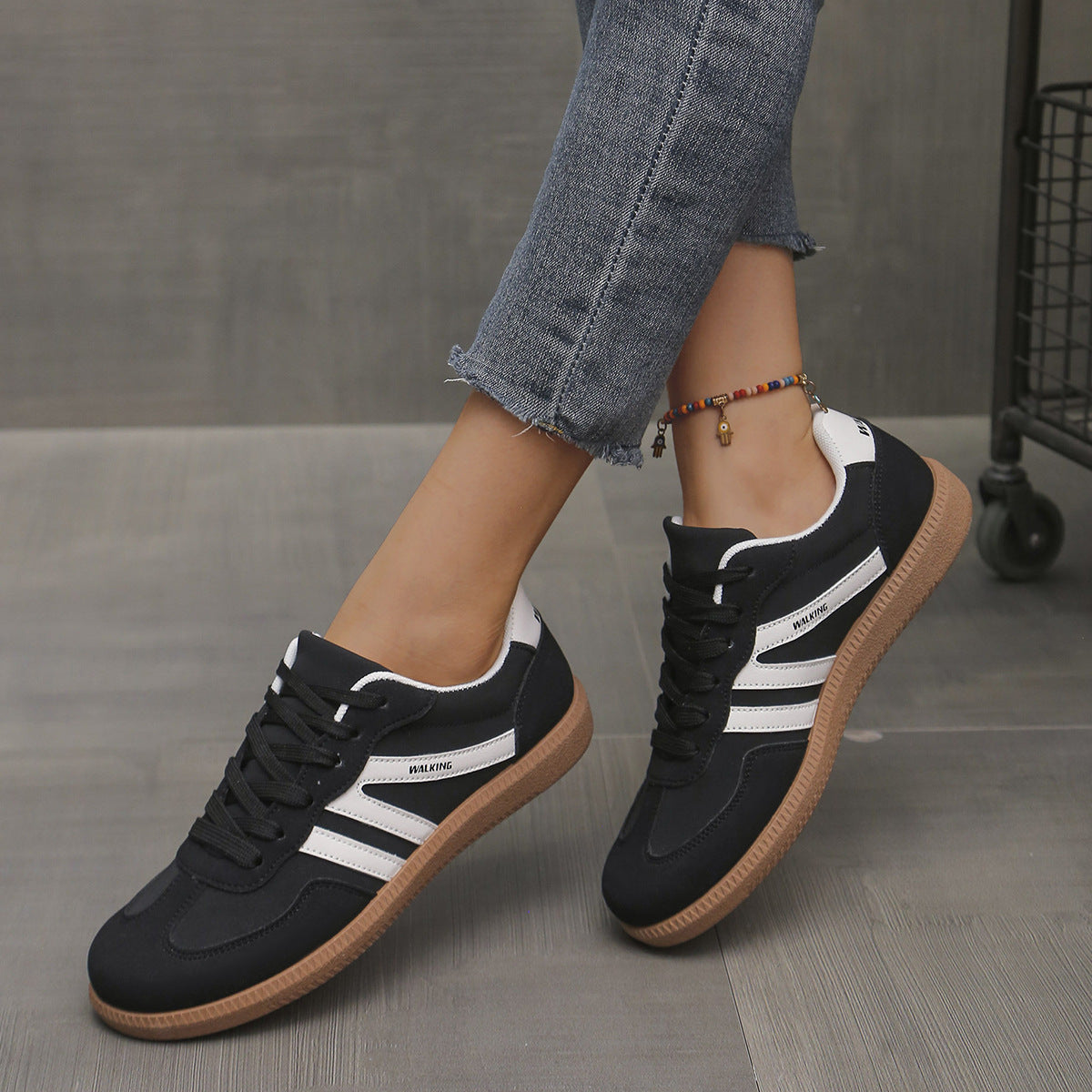 Close-up of non-slip flexible sole on Cleo women's trainers