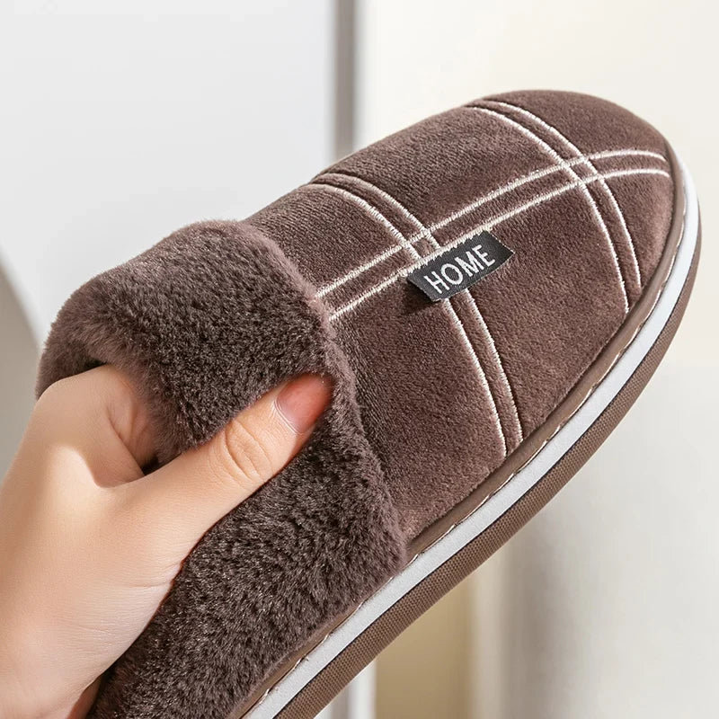 Cozy plush cotton slippers in brown, soft indoor footwear