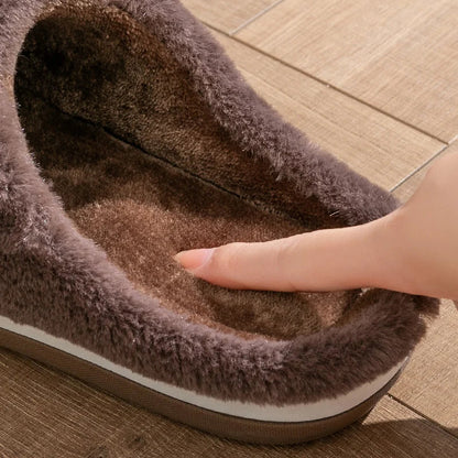 Black plush cotton slippers with cushioned insole and TPR sole