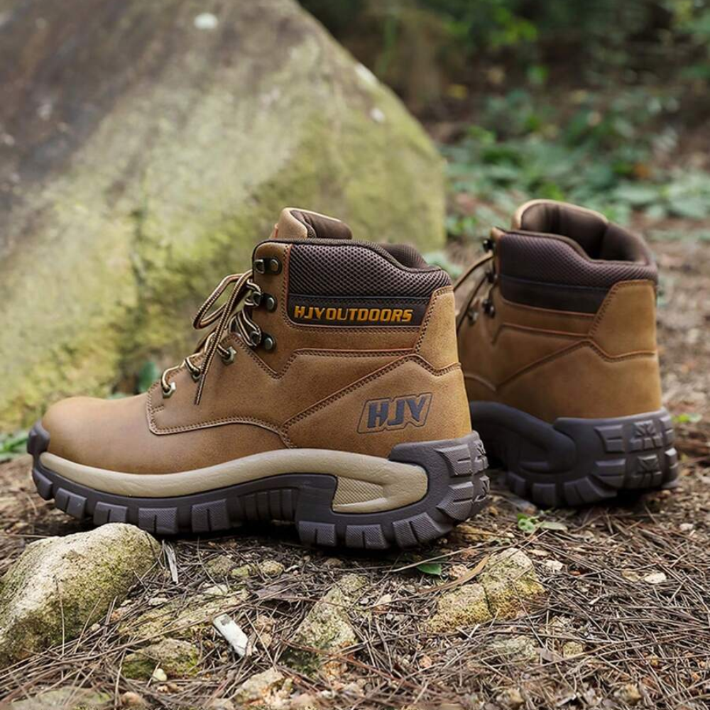 Pair of Crestwick men's boots in brown with thick rubber outsole