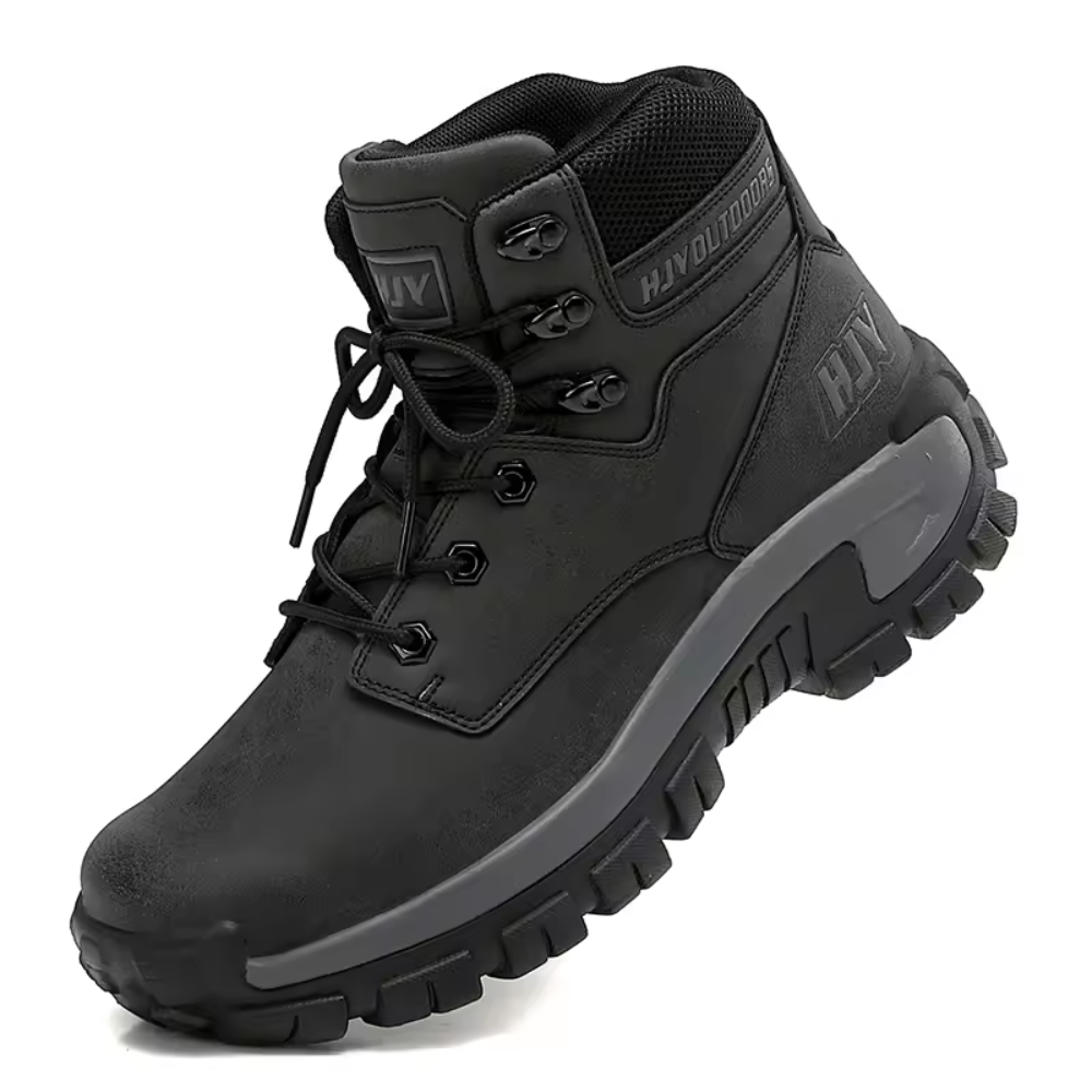 Side view of Crestwick men's hiking boots showing synthetic leather upper