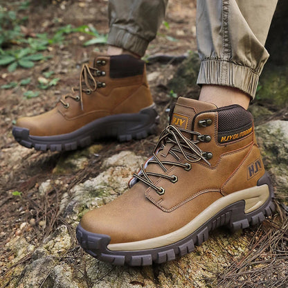 Detail shot of reinforced stitching on Crestwick men's hiking boots