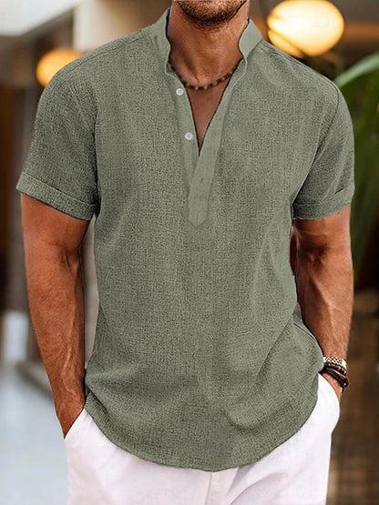 Marlowe Men's Linen Henley Shirt | Breathable Button Neck Casual Summer Shirt